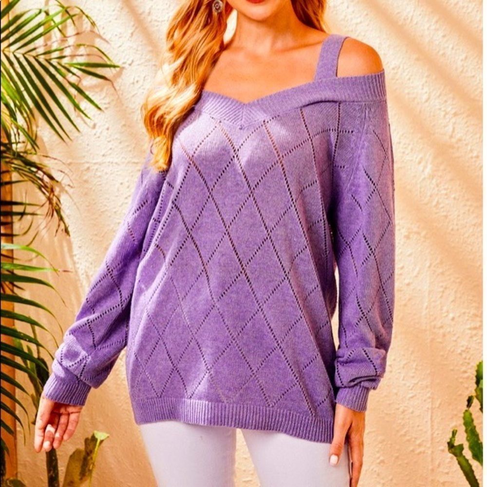 HOST PICK 💜💜! NWT! COLD SHOULDER POINTELLE KNIT SWEATER IN LIGHT LILAC PURPLE!